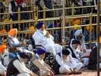 Sukhbir Singh Badal and other leaders of the previous SAD government during the hearing of 'tankhaiya' (guilty of religious misconduct) case by the Akal Takht, in Amritsar, Monday, Dec. 2, 2024. Five high priests headed by Akal Takht Jathedar Giani Raghbir Singh on Monday pronounced Sukhbir Singh Badal and former Akali ministers guilty of religious misconduct. Sukhbir Singh Badal and other leaders of the previous SAD government during the hearing of 'tankhaiya' (guilty of religious misconduct) case by the Akal Takht, in Amritsar, Monday, Dec. 2, 2024. Five high priests headed by Akal Takht Jathedar Giani Raghbir Singh on Monday pronounced Sukhbir Singh Badal and former Akali ministers guilty of religious misconduct.