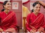 Sobhita Dhulipala wears a red and gold silk saree for her Pelli Kuthuru ceremony. Sobhita Dhulipala wears a red and gold silk saree for her Pelli Kuthuru ceremony.