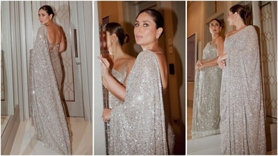Kareena Kapoor dazzled at the Filmfare OTT Awards 2024 in a stunning silver saree by Sabyasachi. (Instagram/@kareenakapoorkhan) Kareena Kapoor dazzled at the Filmfare OTT Awards 2024 in a stunning silver saree by Sabyasachi. (Instagram/@kareenakapoorkhan)
