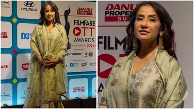 Manisha Koirala exuded elegance in a light green kurta with golden detailing, paired with palazzo pants and a delicate organza duppata, creating a graceful look. Manisha Koirala exuded elegance in a light green kurta with golden detailing, paired with palazzo pants and a delicate organza duppata, creating a graceful look.