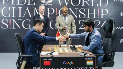 India's D Gukesh and China’s Ding Liren during the sixth game of the World Chess Championship, in Singapore. (PTI) India's D Gukesh and China’s Ding Liren during the sixth game of the World Chess Championship, in Singapore. (PTI)