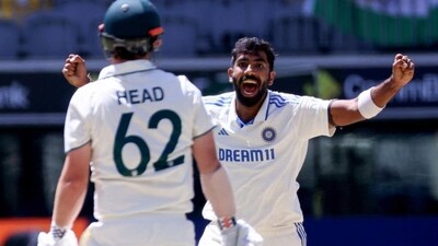 Jasprit Bumrah celebrates the wicket of Travis Head on Day 4 of the Perth Test (HT_PRINT) Jasprit Bumrah celebrates the wicket of Travis Head on Day 4 of the Perth Test (HT_PRINT)