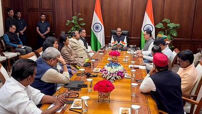 Lok Sabha Speaker Om Birla calls a meeting of all Floor Leaders in his chamber, at Parliament in New Delhi on Monday. (ANI) Lok Sabha Speaker Om Birla calls a meeting of all Floor Leaders in his chamber, at Parliament in New Delhi on Monday. (ANI)