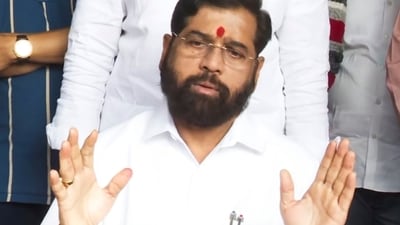 Maharashtra caretaker CM Eknath Shinde addresses a press conference in Satara. (PTI) Maharashtra caretaker CM Eknath Shinde addresses a press conference in Satara. (PTI)