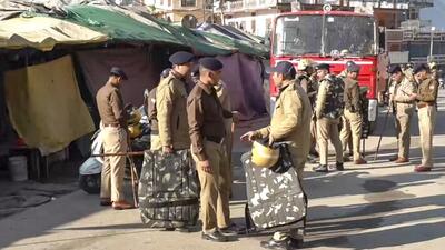 Security personnel deployed in view of the 'Mahapanchayat' called by Hindu organisations demanding the removal of a mosque in Uttarkashi, Uttarakhand, on December 1. (PTI Photo) Security personnel deployed in view of the 'Mahapanchayat' called by Hindu organisations demanding the removal of a mosque in Uttarkashi, Uttarakhand, on December 1. (PTI Photo)