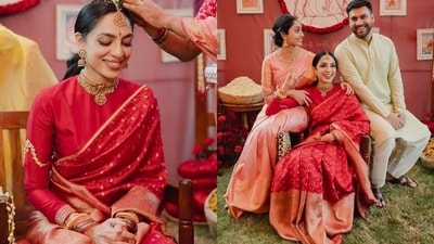 Sobhita Dhulipala looked stunning in a traditional saree at her pelli kuturu ceremony. Sobhita Dhulipala looked stunning in a traditional saree at her pelli kuturu ceremony.