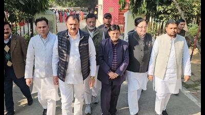 The Samajwadi Party delegation in Moradabad on Monday. (Sourced) The Samajwadi Party delegation in Moradabad on Monday. (Sourced)