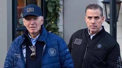A November 29, 2024 photo shows US President Joe Biden and son Hunter Biden stepping out of a bookstore while shopping in Nantucket, Massachusetts on November 29, 2024. Biden on Sunday issued an official pardon for his son Hunter, who is facing sentencing for two criminal cases related to tax evasion and the purchase of a firearm. (Photo by Mandel NGAN / AFP) (AFP) A November 29, 2024 photo shows US President Joe Biden and son Hunter Biden stepping out of a bookstore while shopping in Nantucket, Massachusetts on November 29, 2024. Biden on Sunday issued an official pardon for his son Hunter, who is facing sentencing for two criminal cases related to tax evasion and the purchase of a firearm. (Photo by Mandel NGAN / AFP) (AFP)