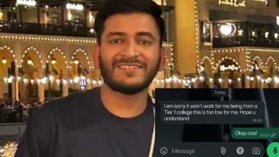 Vinayak Sarawagi shared the screenshot of a WhatsApp exchange with the college student. (X/@vinayak2506) Vinayak Sarawagi shared the screenshot of a WhatsApp exchange with the college student. (X/@vinayak2506)
