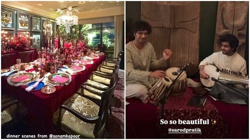 A look at Sonam Kapoor's table spread; Sarod and tabla players at Sonam Kapoor's Christmas gathering. A look at Sonam Kapoor's table spread; Sarod and tabla players at Sonam Kapoor's Christmas gathering.