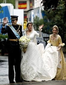Queen Letizia's $10.7M royal wedding dress by Manuel Pertegaz. (Pinterest) Queen Letizia's $10.7M royal wedding dress by Manuel Pertegaz. (Pinterest)