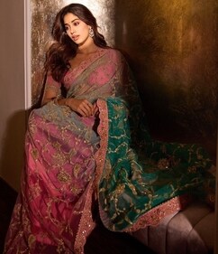 Janhvi Kapoor in a tulle and silk saree with dual tones (Photo: Instagram) Janhvi Kapoor in a tulle and silk saree with dual tones (Photo: Instagram)