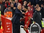 Liverpool's Mohamed Salah with Liverpool manager Arne Slot after being substituted REUTERS/Molly Darlington 