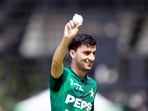 Sufiyan Muqeem celebrates a wicket during the second T20 cricket match between Zimbabwe and Pakistan at Queens Sports Club in Bulawayo, Sufiyan Muqeem celebrates a wicket during the second T20 cricket match between Zimbabwe and Pakistan at Queens Sports Club in Bulawayo,
