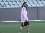 Virat Kohli spotted with a bandage on his knee.