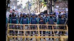 Police officers stand guard outside Indian High commission after a call for anti India protests following a group of Hindus in Agartala, the capital of the northeastern Indian state of Tripura, stormed a consulate office of Bangladesh, in Dhaka, Bangladesh, Tuesday, Dec. 3, 2024. AP/PTI (AP)