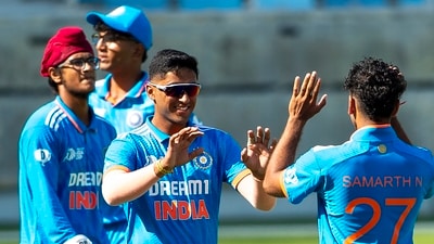 India''s Samarth Nagaraj, right, celebrates the wicket of Pakistan's Shahzaib Khan. AP/PTI(AP11_30_2024_000149A) (AP) India''s Samarth Nagaraj, right, celebrates the wicket of Pakistan's Shahzaib Khan. AP/PTI(AP11_30_2024_000149A) (AP)