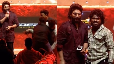Allu Arjun posed with his fan at Pushpa 2 event in Hyderabad.