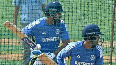 Rohit Sharma (top) and Shubman Gill bat in the nets (AFP) Rohit Sharma (top) and Shubman Gill bat in the nets (AFP)