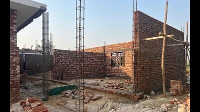 Construction work being done at School of Happiness, Bassian, in Ludhiana on Tuesday. (HT Photo) Construction work being done at School of Happiness, Bassian, in Ludhiana on Tuesday. (HT Photo)