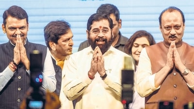 L to R: Devendra Fadnavis, Eknath Shinde and Ajit Pawar. (Satish Bate/HT) L to R: Devendra Fadnavis, Eknath Shinde and Ajit Pawar. (Satish Bate/HT)
