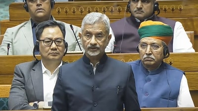 External Affairs Minister S. Jaishankar speaks in the Lok Sabha during the Winter session of Parliament, in New Delhi, Tuesday. (PTI Photo) (PTI) External Affairs Minister S. Jaishankar speaks in the Lok Sabha during the Winter session of Parliament, in New Delhi, Tuesday. (PTI Photo) (PTI)