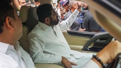 Thane: Caretaker Chief Minister of Maharashtra Eknath Shinde leaves after his check-up at Jupiter Hospital. (PTI) Thane: Caretaker Chief Minister of Maharashtra Eknath Shinde leaves after his check-up at Jupiter Hospital. (PTI)