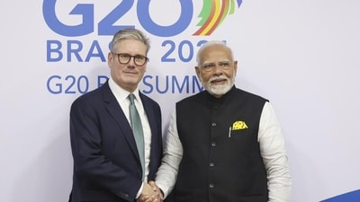 Prime Minister Narendra Modi during a bilateral meeting with UK Prime Minister Keir Starmer Støre on the sidelines of the G20 Summit, in Rio de Janeiro. (PTI) Prime Minister Narendra Modi during a bilateral meeting with UK Prime Minister Keir Starmer Støre on the sidelines of the G20 Summit, in Rio de Janeiro. (PTI)