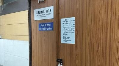 Sealed office of the land acquisition department of HSVP in Sector 14 , which remained closed on Monday. (HT Photo) Sealed office of the land acquisition department of HSVP in Sector 14 , which remained closed on Monday. (HT Photo)
