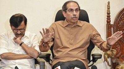 Shiv Sena (UBT) chief Uddhav Thackeray with party leader Sanjay Raut during a press conference after the results of the Maharashtra Assembly elections, in Mumbai, Saturday, Nov. 23, 2024. (PTI) Shiv Sena (UBT) chief Uddhav Thackeray with party leader Sanjay Raut during a press conference after the results of the Maharashtra Assembly elections, in Mumbai, Saturday, Nov. 23, 2024. (PTI)
