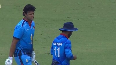 Shivam Dube hit seven sixes as he made a quickfire 71 runs against Services in SMAT Shivam Dube hit seven sixes as he made a quickfire 71 runs against Services in SMAT
