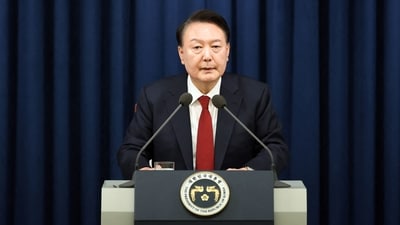 South Korean President Yoon Suk Yeol delivering a speech to declare martial law in Seoul. (AFP) South Korean President Yoon Suk Yeol delivering a speech to declare martial law in Seoul. (AFP)