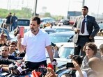 Leader of Opposition in Lok Sabha Rahul Gandhi displays a copy of the Constitution of India to the media after being stopped by the police at the Ghazipur border. Leader of Opposition in Lok Sabha Rahul Gandhi displays a copy of the Constitution of India to the media after being stopped by the police at the Ghazipur border.