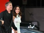 Actor Brad Pitt arrives with girlfriend Ines de Ramon for the red carpet of the movie "Wolfs" presented out of competition during the 81st International Venice Film Festival at Venice Lido, on September 1, 2024.