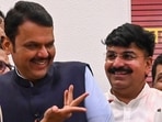 Maharashtra BJP leader Devendra Fadnavis with NCP leader Eknath Shinde. (Photo by Raju Shinde/HT Photo)