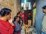 New Delhi: Police personnel and others at a house at Neb Sarai area where a middle-aged couple and their daughter were found dead. New Delhi: Police personnel and others at a house at Neb Sarai area where a middle-aged couple and their daughter were found dead.