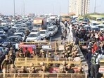 Traffic congestion at Delhi-Meerut Expressway on Wednesday. Traffic congestion at Delhi-Meerut Expressway on Wednesday.