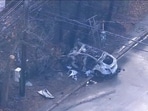 Pelham Manor tragedy in New York: Police say the Tesla went through an intersection before striking a wall and catching fire. Pelham Manor tragedy in New York: Police say the Tesla went through an intersection before striking a wall and catching fire.