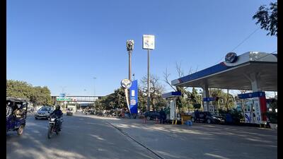 A petrol pump located on MG Road near Iffco Chowk is likely to get shifted for a RRTS metro station. (HT PHOTO)