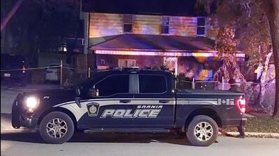 A police vehicle at the site of the murder in Sarnia, Ontario province, Canada on Sunday. (Credit: Sarnia Police) A police vehicle at the site of the murder in Sarnia, Ontario province, Canada on Sunday. (Credit: Sarnia Police)