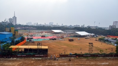 Preparations underway for the oath-taking ceremony of the Mahayuti government, scheduled for December 5 at Azad Maidan in Mumbai. (ANI) (Deepak Salvi) Preparations underway for the oath-taking ceremony of the Mahayuti government, scheduled for December 5 at Azad Maidan in Mumbai. (ANI) (Deepak Salvi)