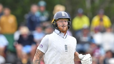 England's Ben Stokes runs between the wicksts during the third day of the first Test cricket match between New Zealand and England at Hagley Oval (AFP) England's Ben Stokes runs between the wicksts during the third day of the first Test cricket match between New Zealand and England at Hagley Oval (AFP)