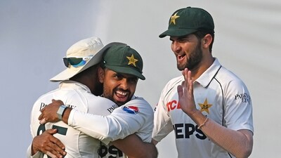 Babar Azam celebrates with Shaheen Shah Afridi (AFP) Babar Azam celebrates with Shaheen Shah Afridi (AFP)