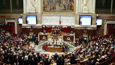 French Prime Minister Michel Barnier delivers a speech during the debate prior to the no-confidence votes on his administration at the National Assembly in Paris on December 4, 2024. The French National Assembly debates two motions brought by the French left-wing Nouveau Front Populaire (New Popular Front) NFP coalition and the French far-right Rassemblement National (National Rally) RN party in a standoff over 2025's austerity budget, which saw French Prime Minister force through a social security financing bill without a vote (article 49.3) on December 2, 2024. (Photo by Alain JOCARD / AFP) (AFP) French Prime Minister Michel Barnier delivers a speech during the debate prior to the no-confidence votes on his administration at the National Assembly in Paris on December 4, 2024. The French National Assembly debates two motions brought by the French left-wing Nouveau Front Populaire (New Popular Front) NFP coalition and the French far-right Rassemblement National (National Rally) RN party in a standoff over 2025's austerity budget, which saw French Prime Minister force through a social security financing bill without a vote (article 49.3) on December 2, 2024. (Photo by Alain JOCARD / AFP) (AFP)