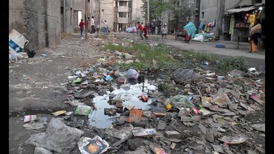 Garbage strewn on a road near Basic Services for Urban Poor flats in Ludhiana. (Manish/HT) Garbage strewn on a road near Basic Services for Urban Poor flats in Ludhiana. (Manish/HT)