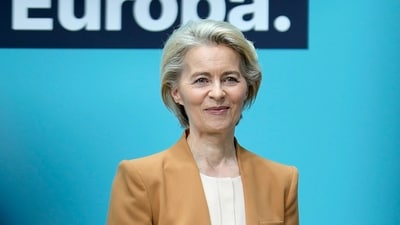 Ursula von der Leyen, President of the European Commission, is pictured during a press conference after a board meeting of the Christian Democratic Union (CDU) in Berlin, Germany, Monday, Feb. 19, 2024. Ursula von der Leyen announced her intention to run for a second term as EU commission president. (AP Photo/Markus Schreiber) (AP) Ursula von der Leyen, President of the European Commission, is pictured during a press conference after a board meeting of the Christian Democratic Union (CDU) in Berlin, Germany, Monday, Feb. 19, 2024. Ursula von der Leyen announced her intention to run for a second term as EU commission president. (AP Photo/Markus Schreiber) (AP)