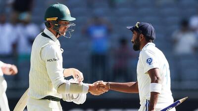 Jasprit Bumrah and Josh Hazlewood after India’s Perth Test win. Hazlewood’s 5/8 saw Australia skittle out India for 36 in 2020-21 Adelaide Test. (BCCI - X) Jasprit Bumrah and Josh Hazlewood after India’s Perth Test win. Hazlewood’s 5/8 saw Australia skittle out India for 36 in 2020-21 Adelaide Test. (BCCI - X)