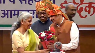 Mumbai: Union Finance Minister Nirmala Sitharaman felicitates BJP leader Devendra Fadnavis after he was unanimously elected as the Maharashtra BJP legislature party leader. (PTI) Mumbai: Union Finance Minister Nirmala Sitharaman felicitates BJP leader Devendra Fadnavis after he was unanimously elected as the Maharashtra BJP legislature party leader. (PTI)