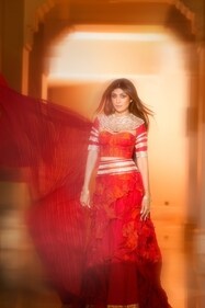 OUTFIT: VAISHALI S
Embodying handmade craftmanship, Shilpa dons a red lehenga set from Vaishali S. Featuring silk sleeves, the corset blouse is complemented with a handcrafted neck accessory. The lehenga is adorned with intricate red coral textures, layered over a Murshidabad silk base, finished with Banarasi silk border OUTFIT: VAISHALI S
Embodying handmade craftmanship, Shilpa dons a red lehenga set from Vaishali S. Featuring silk sleeves, the corset blouse is complemented with a handcrafted neck accessory. The lehenga is adorned with intricate red coral textures, layered over a Murshidabad silk base, finished with Banarasi silk border