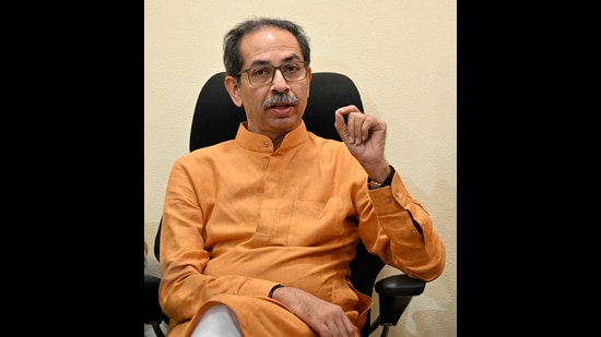 In Mumbai on Wednesday, former Maharashtra chief minister Uddhav Thackeray said Shiva Sena (UBT)’s Kolhapur unit had submitted a memorandum to Kolhapur deputy commissioner Sanjay Shinde, urging him to coordinate with Belagavi deputy commissioner Mohammed Roshan to secure permission for the MES convention (HT PHOTO)